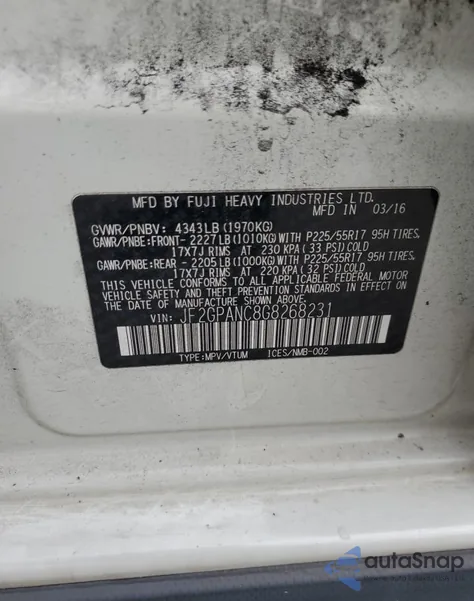 2016 Subaru Crosstrek Limited from USA, damaged, VIN JF2GPANC8G8268231